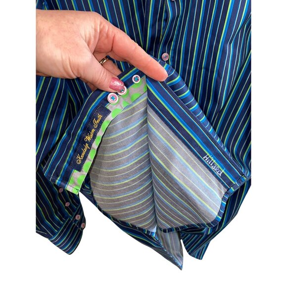 Robert Graham Mens XL Blue Striped Cotton Long Sleeve Button-Up Shirt - Picture 5 of 8